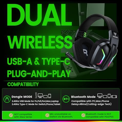 WESEARY Wireless Gaming Headset for PS5, PS4, PC, Switch| 20ms Low Latency - Image 2