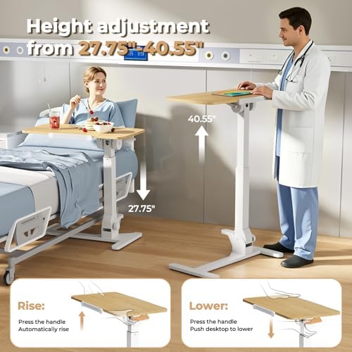 JOY worker Foldable Mobile Standing Desk, 180° Tilt Overbed Bedside Table - Image 4