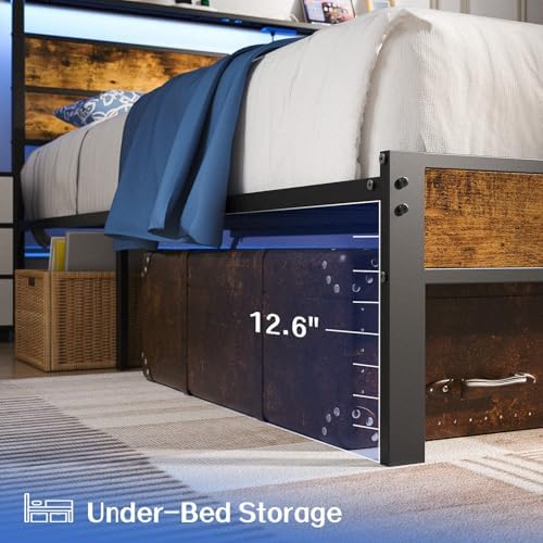 Liians Full Size Bed Frame, Full Bed with Charging Station Headboard and LED Lights, Platform Bed with Metal Slats, No Box Spring Needed, Noise Free, Easy Assembly - Image 6