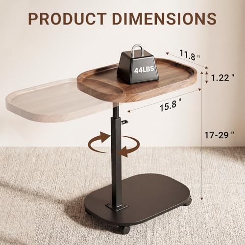 Adjustable Height TV Tray Table for Snack, Eating, Dinner or Laptop, 360°Rolling C Shaped End Table for Couch, Sofa, Chair, Bed, Perfect for Small Places, Livingroom, Bedroom - Image 2