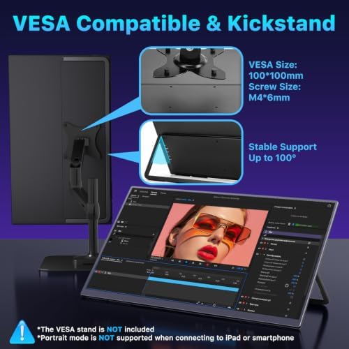 Upperizon Portable Monitor 23.8 inch 4K 3840X2160 144% sRGB 60Hz HDR HDMI USB-C Travel Monitor for Laptop MacBook PC Surface PS5 Xbox, Large External Display with Kickstand & Speakers, VESA Compatible - Image 4