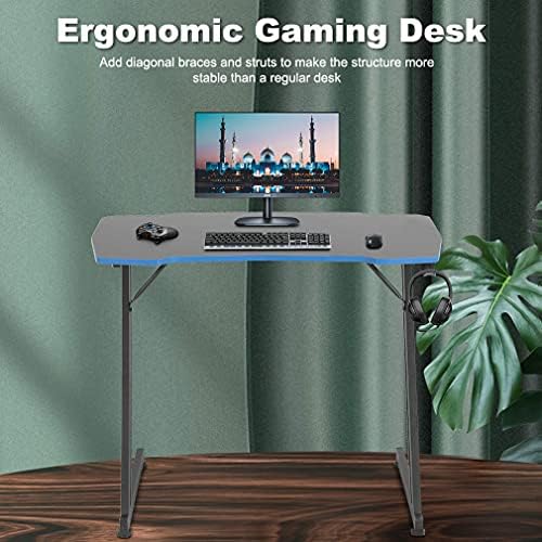 BestOffice Gmaing Desk 35.4in PC Computer Desk, Blue Ergonomic Gaming Table Z Shaped Gaming Workstation with Headphone Hook for Home Office，Blue - Image 3