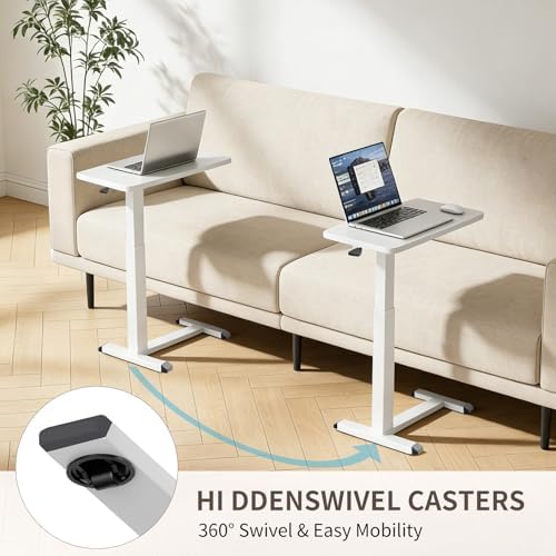 Ywin Hospital Bedside Table with Wheels, Pneumatic Lift, White - Image 3