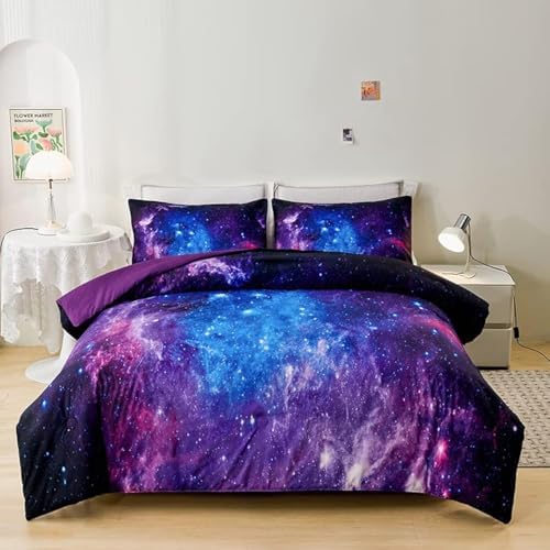 Galaxy Comforter Set,Girls Purple Bedding Set Full,Galaxy Bedding Set for Kids Girls Boys,Space Comforter Set Full with Pillowcase,Girl Comforter Sets by Helloosuucomforterset
