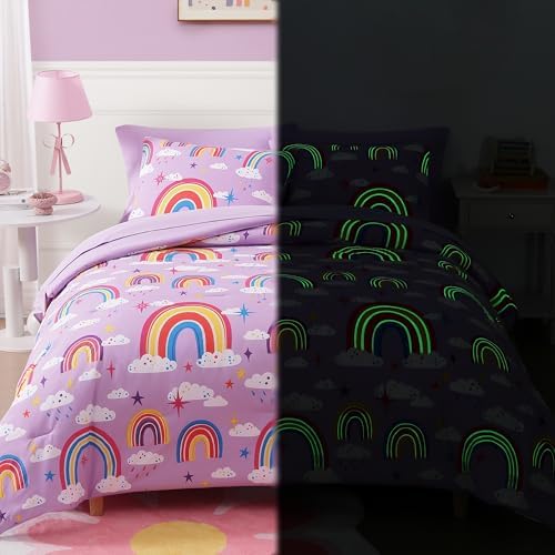 Girls Full Size Bedding Sets - 7 Pieces Purple Rainbow Full Comforter Set - Image 7