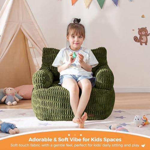 MAXYOYO Kids Bean Bag Chair, Comfy Bean Bag Sofa with Filler | Bean Bag Chair for Boys and Girls, Lazy Sofa with Pocket Floor Chair for Gaming, Reading, Dark Green - Image 3