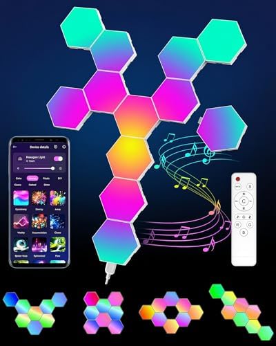 Kangtaixin Hexagon LED Lights 12 Pack - RGB Wall Panels with Music Sync, Smart App & Remote Control, DIY Modular Hex Light for Gaming Room, Bedroom, Living Room, Wall Decor by Kangtaixin