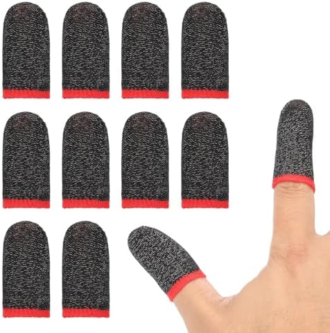 PATIKIL Controller Finger Thumb Sleeve, 12 Pack Mobile Gaming Finger Sleeve Fiber Tip Gloves Anti-Sweat Breathable for Phone Game Touchscreen Devices, Black/Red by PATIKIL