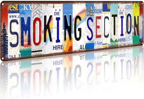 Smoking Section Vintage Metal Tin Sign, License Plate Style Wall Decor, Colorful Retro Design 4×16 Inch (26003) by Funnysign