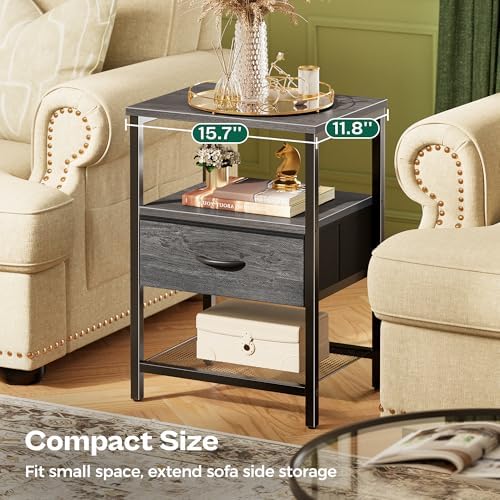Huuger Nightstand Set of 2, Night Stand with Fabric Drawer, Mesh Shelf - Image 7