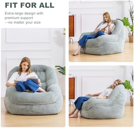 Giant Bean Bag Chair for Adults, Oversized Floor Lounge Chair with Armrests | Mint Green, soft corduroy and resilient foam for living rooms, bedrooms, reading nooks, gaming rooms, movie nights, and pets - Image 6