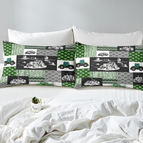 Erosebridal Green Tractor Bed Sheets Queen Size Farm Vehicle Truck Bedding Set Cartoon Equipment Construction Harvester Sheet Set for Kids Boys Car Bedroom Decor with 2 Pillowcases, Grey - Image 5