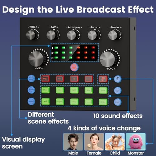 Brvomussy Podcast Equipment Bundle for 2, Audio Interface with Voice Changer Condenser Microphones for Gamer, All-in-One Audio Mixer Perfect for Live Streaming, Singing, YouTube, Gaming - Image 3