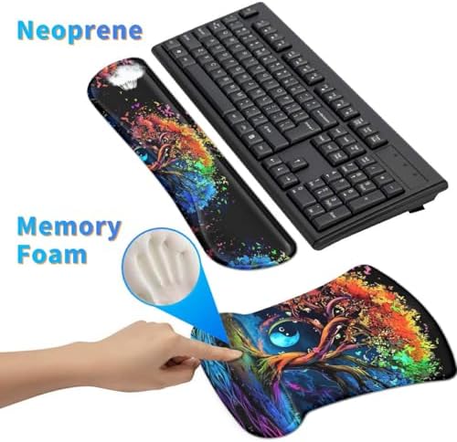 Ergonomic Mouse Pad with Wrist Support Gel Mouse Pads and Upgrade Keyboard Wrist Rest Pad Set, Coasters Non-Slip PU Base Mouse Mat for Office Gaming Computer Laptop Home, Colored Trees - Image 4