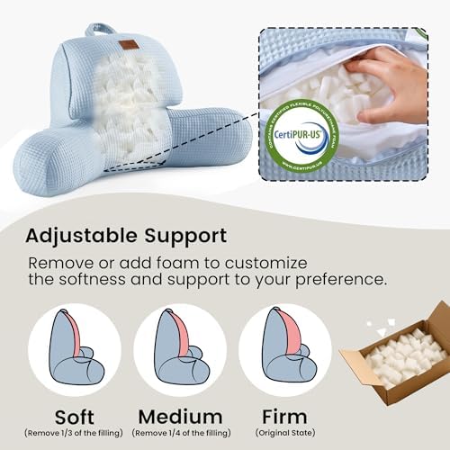 Adjustable Firmness Waffle Support Cooling Reading Pillow, Sky Blue, 17" - Image 2