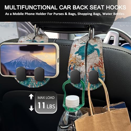 Blusabaca 2PCS Car Seat Headrest Hooks, Purses Bags Holder, Sea Turtle - Image 3