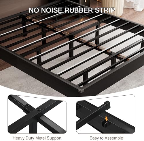 Einhomn Bed Frame Queen Size with LED Lights & Charging Station – Kids Wood Floating Queen Bed Frame with Storage Headboard, Adhesive Slats, Kick-Free & Noise-Free Design, Easy Assembly, Black - Image 5
