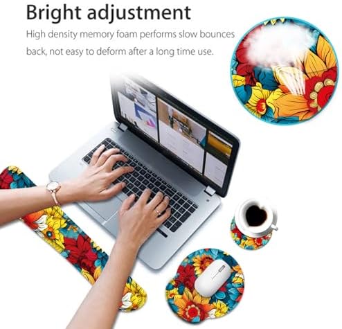 Keyboard Wrist Rest and Mouse Pad Wrist Support Set with Coaster,Ergonomic Mouse Pad,Comfortable for Easy Typing, Pain Relief,Memory Foam Keyboard Pad Set for Laptop Mac,Colorful Petals - Image 4