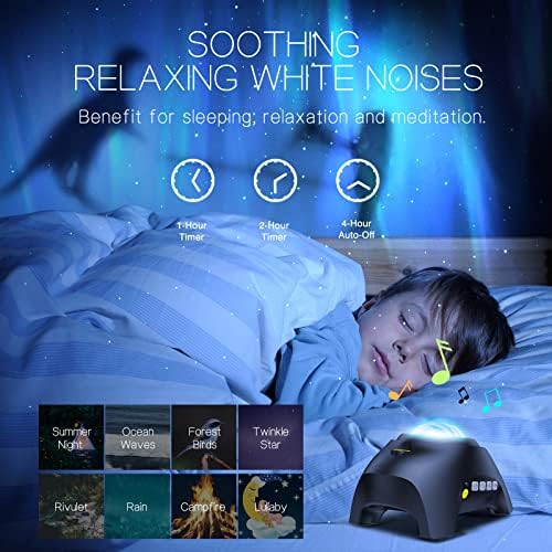 Northern Galaxy Light Aurora Projector with 33 Light Effects, Night Lights LED Star Projector for Bedroom Nebula Lamp, Remote Control, White Noises, Bluetooth Speaker for Parties Black - Image 5