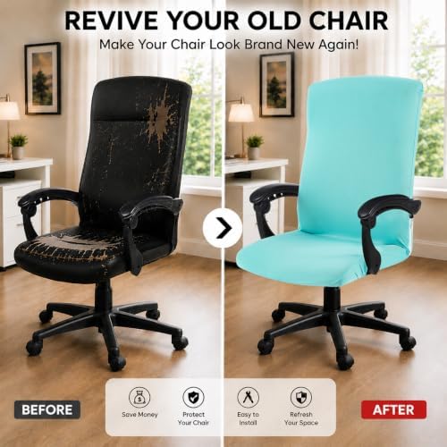 Elastic Computer Chair Cover with Durable Zipper - Protective Removable Washable Universal Office Desk Chair Seat Slip Cover - Stretchy Soft Anti-dust Desk Chair Seat Protector for Dogs, Cats, Pets - Image 2