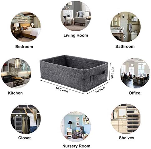 Small Basket Shallow Storage Baskets Felt Storage Basket Bin Long Narrow Basket for Towels Dog Cat Toys Office Supplies Dippers Baby Toys Storage Basket Light Gray - Image 4