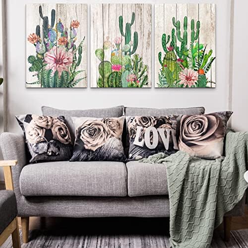 Beige Flower Throw Pillow Covers Grey Rose Pattern Pillow Case Decorative 18x18” Set of 4, Square Cushion Cases Cotton Linen for Bedroom Living Room Sofa Couch Outdoor Patio Pillowcase Home Decor - Image 2