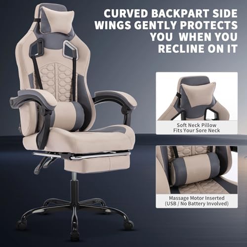 Leather Ergonomic Gaming Chair with Footrest, Comfy Grey Gaming Chair with Comfortable Headrest & Lumbar Support for Adults Kids Women Men Boys, 300 LBS Capacity (Grey) - Image 4