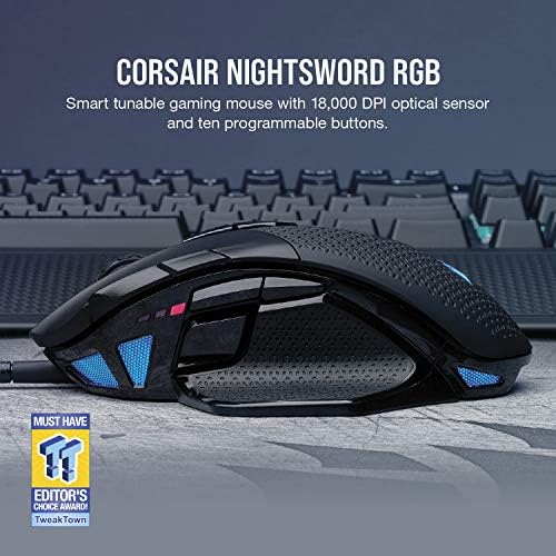 Corsair NIGHTSWORD RGB Adjustable Weight FPS MOBA PC Gaming Mouse – Black - Image 2