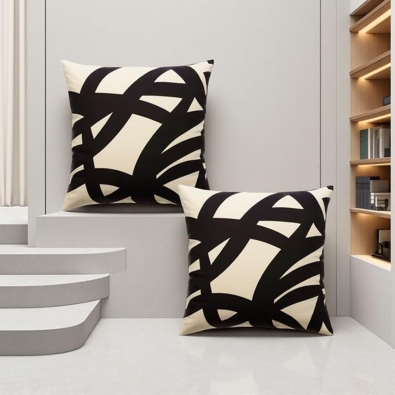 2pcs Decorative Abstract Art Boho Line Outdoor Pillow Case Square Cushion Covers for Farmhouse Sofa Bed Couch Living Room Linen Pillowcase 18x18 Pillows Modern Decorative Square Pillowcases - Image 3