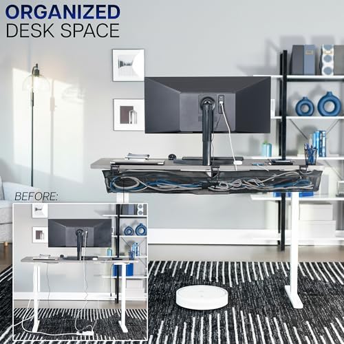 VIVO No Drill Clamp-on 55 inch Mesh Net Under Desk Cable Management Wire Organizer, Adjustable Home Office Standing Desk Cord Storage Sleeve, Black, DESK-AC55MH - Image 5