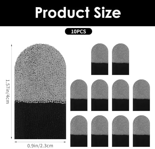 10 Pcs Silver Fiber Gaming Finger Sleeves, Finger Cots Anti Sweat Touch Screen Gloves Thumb Protector Compatible with All Touchscreen Devices, Black - Image 2