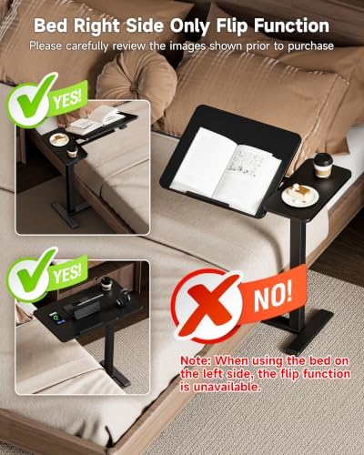 BZIUM Overbed Bedside Table with Hidden Wheels, Adjustable Medical Tilt Top Hospital Bed Table Over The Bed, Rolling Desk Mobile Standing Desk (31.5x15.8, Black) - Image 4