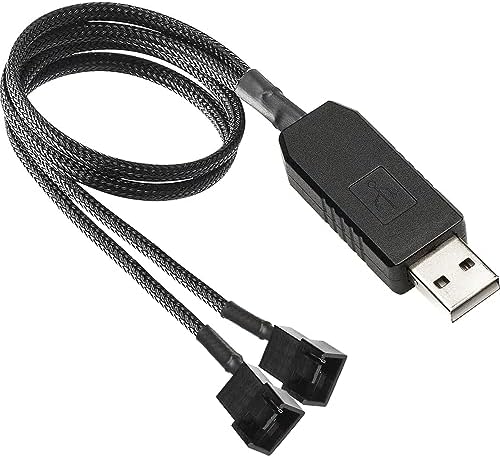 Gebildet Full Speed 12V Voltage Step-Up USB to Dual 3-Pin and 4-Pin PC Fan Sleeved Power Adapter Cable by Gebildet