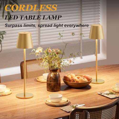 Kakanuo Cordless Table Lamp Rechargeable Gold - 4 Pack Battery Operated Lamp for Dining Table, 3 Color Stepless Dimming Wireless Lamp for Counter, Outdoor Patio, Touch Control - Image 3