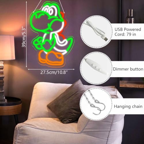 GALLIA Anime Theme Cartoon LED Neon Sign for Wall Decor, Dimmable Anime Light Up Display, Kids Bedroom Game Room Decoration, (Yoshi) - Image 3