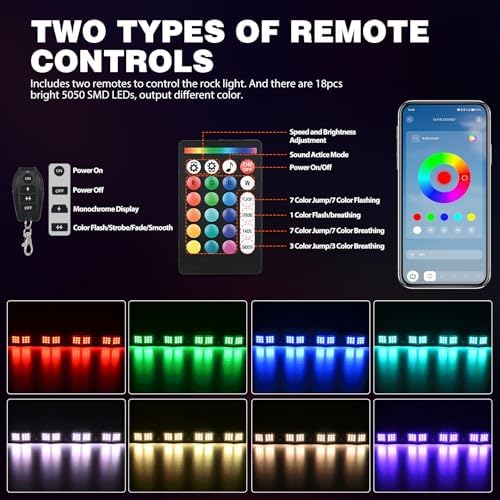 Nilight RGB LED Rock Lights Kit 4 PCS 18LED Wide Angle Wheel Well Light - Image 4