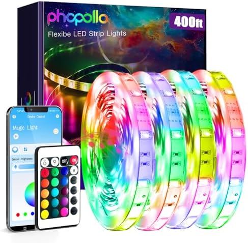phopollo 400FT LED Strip Lights RGB Color Changing for Bedroom by Phopollo