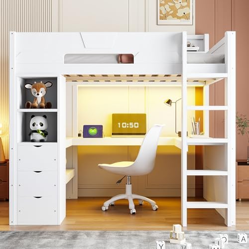 Merax Full Size Wood Gaming Loft Bed with U-Shaped Desk, Lights & USB Ports - Image 3