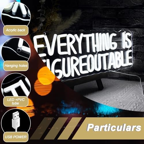 Mutank Everything is Figureoutable Neon Sign, USB Powered Dimmable LED Motivational Neon Light, for Inspirational Office Decor Workspace School Room Desk Wall Decor, Gift For Entrepreneur(15.7*6.2 in) - Image 4