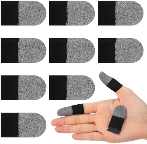 10 Pcs Silver Fiber Gaming Finger Sleeves, Finger Cots Anti Sweat Touch Screen Gloves Thumb Protector Compatible with All Touchscreen Devices, Black by Unknown