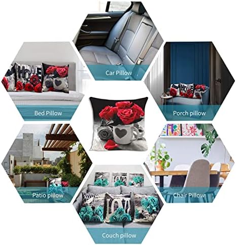 Turquoise Throw Pillow Covers 20x20 Set of 4, Teal Grey Aqua Blue Flower Pillow Cover Rose Pillowcase for Couch Sofa Floral Cotton Linen Accent Square Cushion Cases Bedroom Living Room Outdoor Decor - Image 7