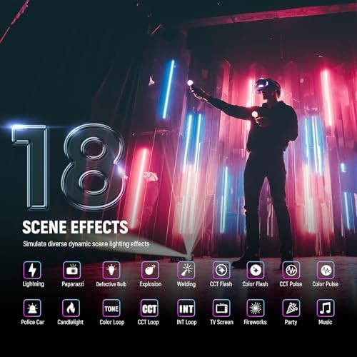 NEEWER RGB2 LED Tube Light Stick with Metal Barndoor, Handle, Touch Bar/APP/2.4G Control, Rechargeable Magnetic Handheld RGB Video Light, 2500K-10000K CRI98+ Dimmable Photography Lighting, 18 Scenes - Image 6