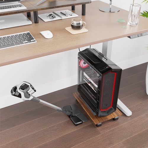 CPU Stand with 4 Caster Wheels - Fits PC, Printer, Most Computer Towers - Office, Home, Planter Caddies, Dog Bowl Stand (Walnut) - Image 3
