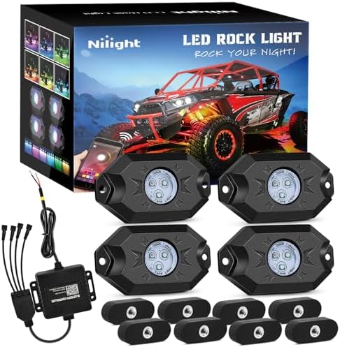 Nilight RGB LED Rock Lights Kit 4PCS Bluetooth App Control Multicolor by Nilight