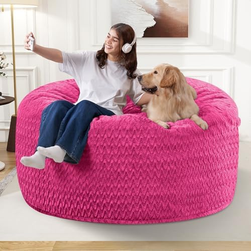 HABUTWAY 3FT Bean Bag Chair,Giant Bean Bag Chairs for Adults,Big Bean Bags with Memory Foam Filled, Large Beanbag Chairs with Chevron Plush Cover-Pink - Image 4