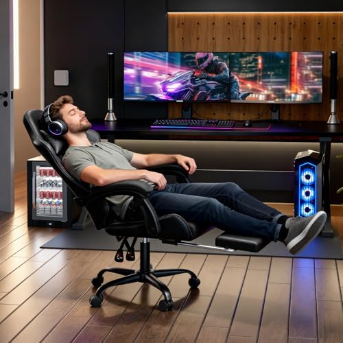 Magshion Video Gaming Computer Chair with Footrest, Black | Ergonomic, Lumbar Support, Adjustable Height, Racing Style, High Back Recliner, Comfy Leather, Swivel Seat, for Home Office - Image 4