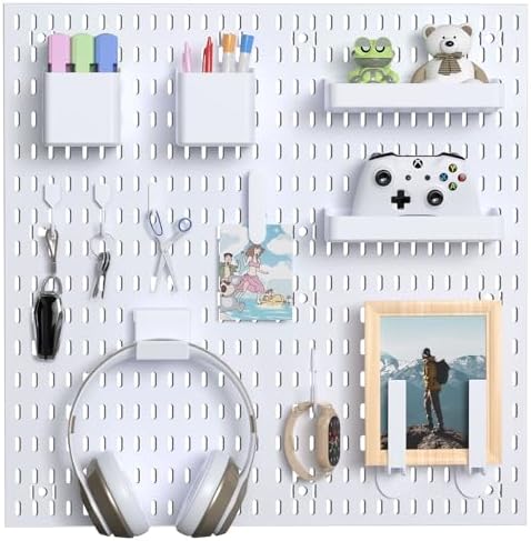 Pegboard Wall Organizer – Versatile Storage Solution for Gaming, Office, and Creative Space (white2) by WARMEF