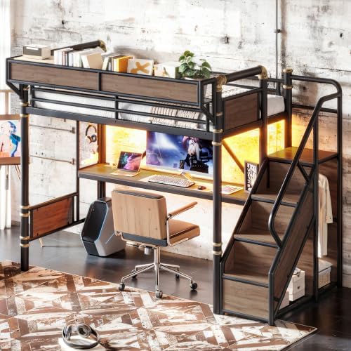 Bellemave Twin XL Metal Loft Bed with Stairs and Desk for Kids,Adult,Black - Image 4