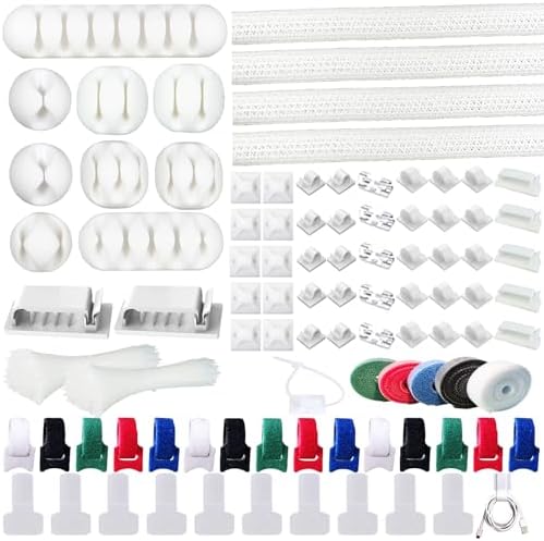ELII 300PCS White Cable Management Kit,4 Cable Sleeve 35 Cable Clips by OfficeArtCraftsProducts
