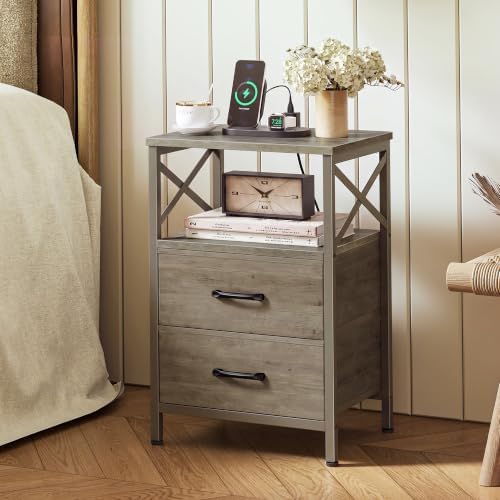 Huuger Nightstand Set of 2 with Charging Station, USB-C Port, End Tables - Image 2